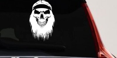 Beard Skull Biker Skulls Car or Truck Window Vinyl Decal Sticker