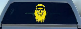 Beard Skull Biker Skulls Car or Truck Window Decal Sticker (Yellow)
