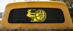 Hit And Miss Engine Car or Truck Window Vinyl Decal Sticker (Yellow)