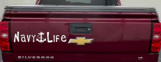 Navy Life With Anchor Military Car or Truck Window Decal Sticker (White)