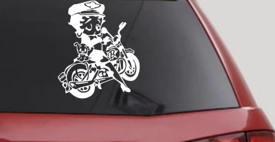 Betty Boop On Motorcycle With Dog Lady Biker Cartoons Car or Truck Window Vinyl Decal Sticker