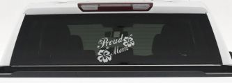 Proud Mom Hibiscus Flowers Car or Truck Window Decal Sticker (Light Gray)