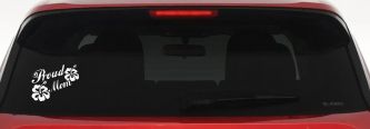 Proud Mom Hibiscus Flowers Car or Truck Window Decal Sticker (White)