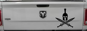 Spartan Helmet and Swords Military Car or Truck Window Decal Sticker (Black)