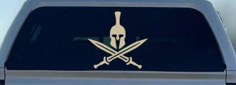 Spartan Helmet and Swords Military Car or Truck Window Decal Sticker (Desert Sand)