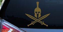 Spartan Helmet and Swords Military Car or Truck Window Decal Sticker (Gold)