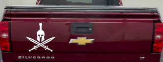 Spartan Helmet and Swords Military Car or Truck Window Decal Sticker (White)