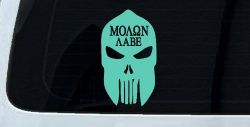 Punisher Skull Spartan Helmet Molon Labe come and take them Car or Truck Window Decal Sticker (Mint)