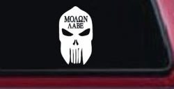 Punisher Skull Spartan Helmet Molon Labe come and take them Car or Truck Window Decal Sticker