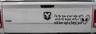 Type Of Girl Who Is Happy With Beer And Fishing Car or Truck Window Decal Sticker (Black)