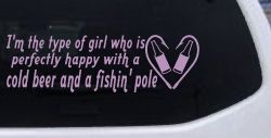 Type Of Girl Who Is Happy With Beer And Fishing Car or Truck Window Vinyl Decal Sticker (Lilac)