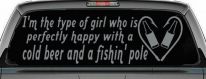 Type Of Girl Who Is Happy With Beer And Fishing Car or Truck Window Decal Sticker (Telegrey)