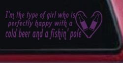 Type Of Girl Who Is Happy With Beer And Fishing Car or Truck Window Decal Sticker (Violet)