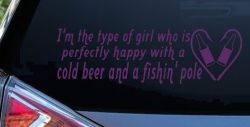 Type Of Girl Who Is Happy With Beer And Fishing Car or Truck Window Vinyl Decal Sticker (Violet)