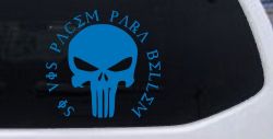 Punisher Skull Si Vis Pacem Para Bellem If You Want Peace Prepare For War Skulls Car or Truck Window Vinyl Decal Sticker (Sky Blue)