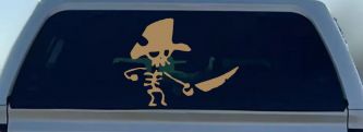 Pirate Skeleton Sword Forward Skulls Car or Truck Window Vinyl Decal Sticker (Light Brown)