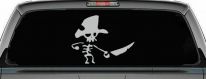 Pirate Skeleton Sword Forward Skulls Car or Truck Window Vinyl Decal Sticker (Light Gray)