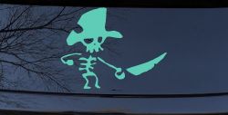 Pirate Skeleton Sword Forward Skulls Car or Truck Window Vinyl Decal Sticker (Mint)