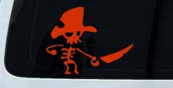 Pirate Skeleton Sword Forward Skulls Car or Truck Window Decal Sticker (Orange Red)