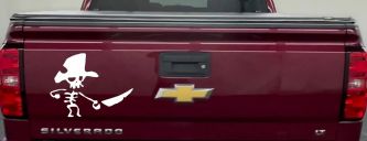Pirate Skeleton Sword Forward Skulls Car or Truck Window Decal Sticker (White)