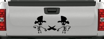 Pirate Skeleton Duel Skulls Car or Truck Window Decal Sticker (Black)