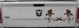 Pirate Skeleton Duel Skulls Car or Truck Window Decal Sticker (Brown)