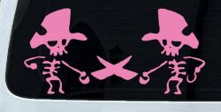 Pirate Skeleton Duel Skulls Car or Truck Window Vinyl Decal Sticker (Pink)