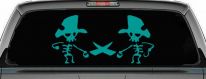 Pirate Skeleton Duel Skulls Car or Truck Window Vinyl Decal Sticker (Turquoise)