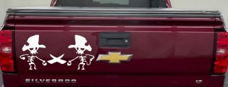 Pirate Skeleton Duel Skulls Car or Truck Window Decal Sticker (White)