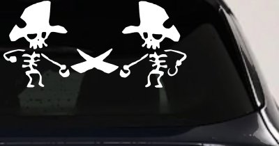 Pirate Skeleton Duel Skulls Car or Truck Window Vinyl Decal Sticker