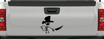 Pirate Skeleton WIth Hook Hand Sword In Front Skulls Car or Truck Window Vinyl Decal Sticker (Black)