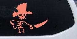 Pirate Skeleton WIth Hook Hand Sword In Front Skulls Car or Truck Window Decal Sticker (Coral)