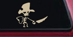 Pirate Skeleton WIth Hook Hand Sword In Front Skulls Car or Truck Window Vinyl Decal Sticker (Desert Sand)