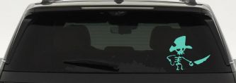 Pirate Skeleton WIth Hook Hand Sword In Front Skulls Car or Truck Window Decal Sticker (Mint)