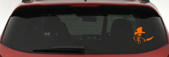 Pirate Skeleton WIth Hook Hand Sword In Front Skulls Car or Truck Window Decal Sticker (Orange)