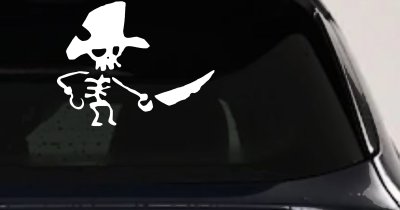 Pirate Skeleton WIth Hook Hand Sword In Front Skulls Car or Truck Window Vinyl Decal Sticker