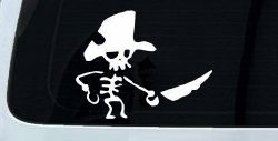 Pirate Skeleton WIth Hook Hand Sword In Front Skulls Car or Truck Window Decal Sticker