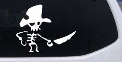 Pirate Skeleton WIth Hook Hand Sword In Front Skulls Car or Truck Window Decal Sticker