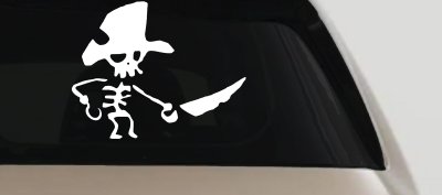 Pirate Skeleton WIth Hook Hand Sword In Front Skulls Car or Truck Window Vinyl Decal Sticker