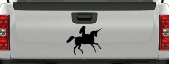 Woman Riding Unicorn Sci Fi Car or Truck Window Vinyl Decal Sticker (Black)