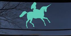 Woman Riding Unicorn Sci Fi Car or Truck Window Vinyl Decal Sticker (Mint)