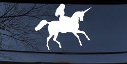 Woman Riding Unicorn Sci Fi Car or Truck Window Decal Sticker