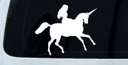 Woman Riding Unicorn Sci Fi Car or Truck Window Decal Sticker