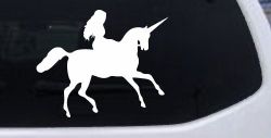 Woman Riding Unicorn Sci Fi Car or Truck Window Decal Sticker