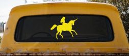 Woman Riding Unicorn Sci Fi Car or Truck Window Decal Sticker (Yellow)