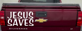 Jesus Saves Christian Car or Truck Window Decal Sticker (White)