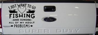 I Just Want To Go Fishing And Ignore My Adult Problems Fishing Car or Truck Window Decal Sticker (Black)
