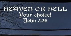 Heaven Or Hell Your Choice John 3 36 Christian Car or Truck Window Decal Sticker
