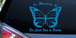In Memory Of Our Loved Ones In Heaven Butterfly Butterflies Car or Truck Window Vinyl Decal Sticker (Blue)