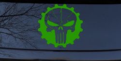 Punisher Skull Gear Car or Truck Window Decal Sticker (Lime)